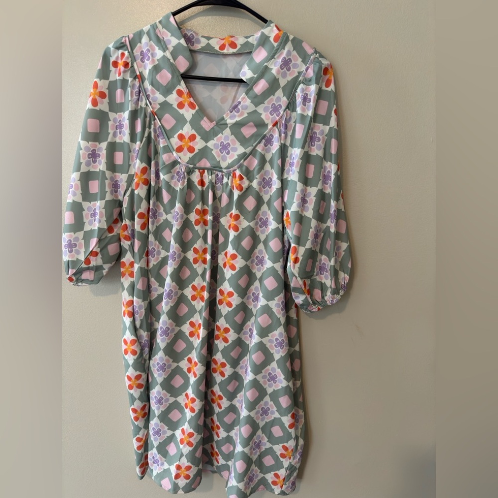 Floral Patterned Dress with Puff Sleeves
